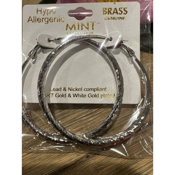 14KT White & Gold Plated Silvertone Brass Hypo Allergenic Hoop Earrings NEW - Picture 2 of 7